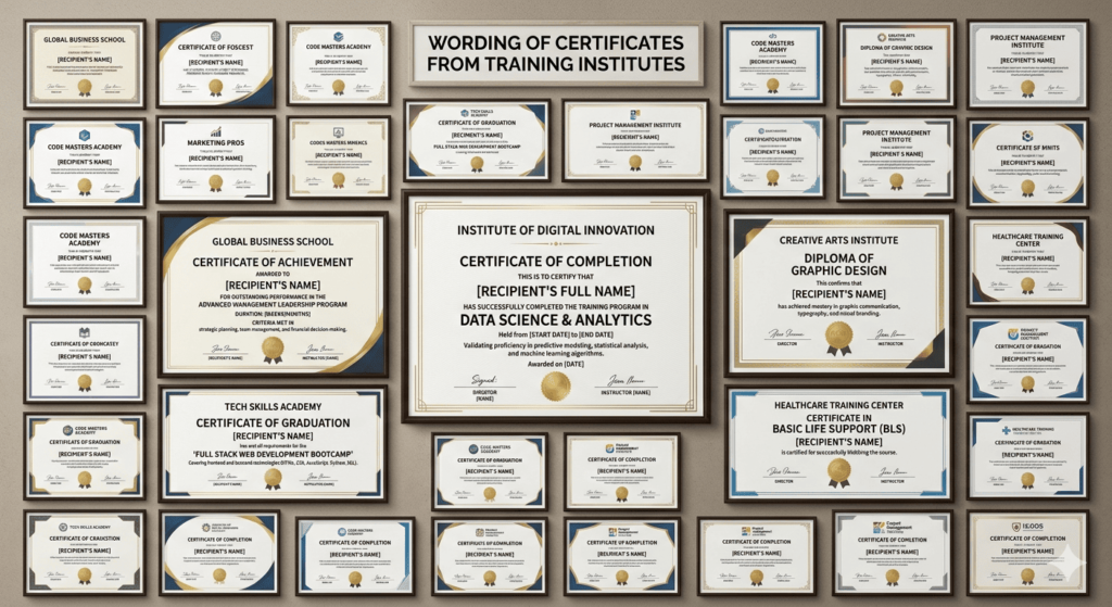 Wording of Certificates Training Institutes